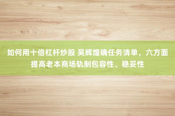 如何用十倍杠杆炒股 吴辉煌确任务清单，六方面提高老本商场轨制包容性、稳妥性