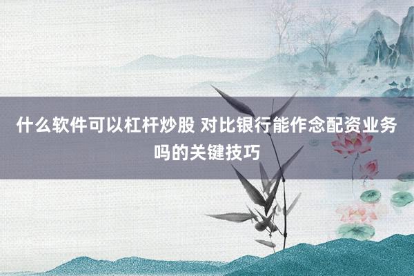 什么软件可以杠杆炒股 对比银行能作念配资业务吗的关键技巧